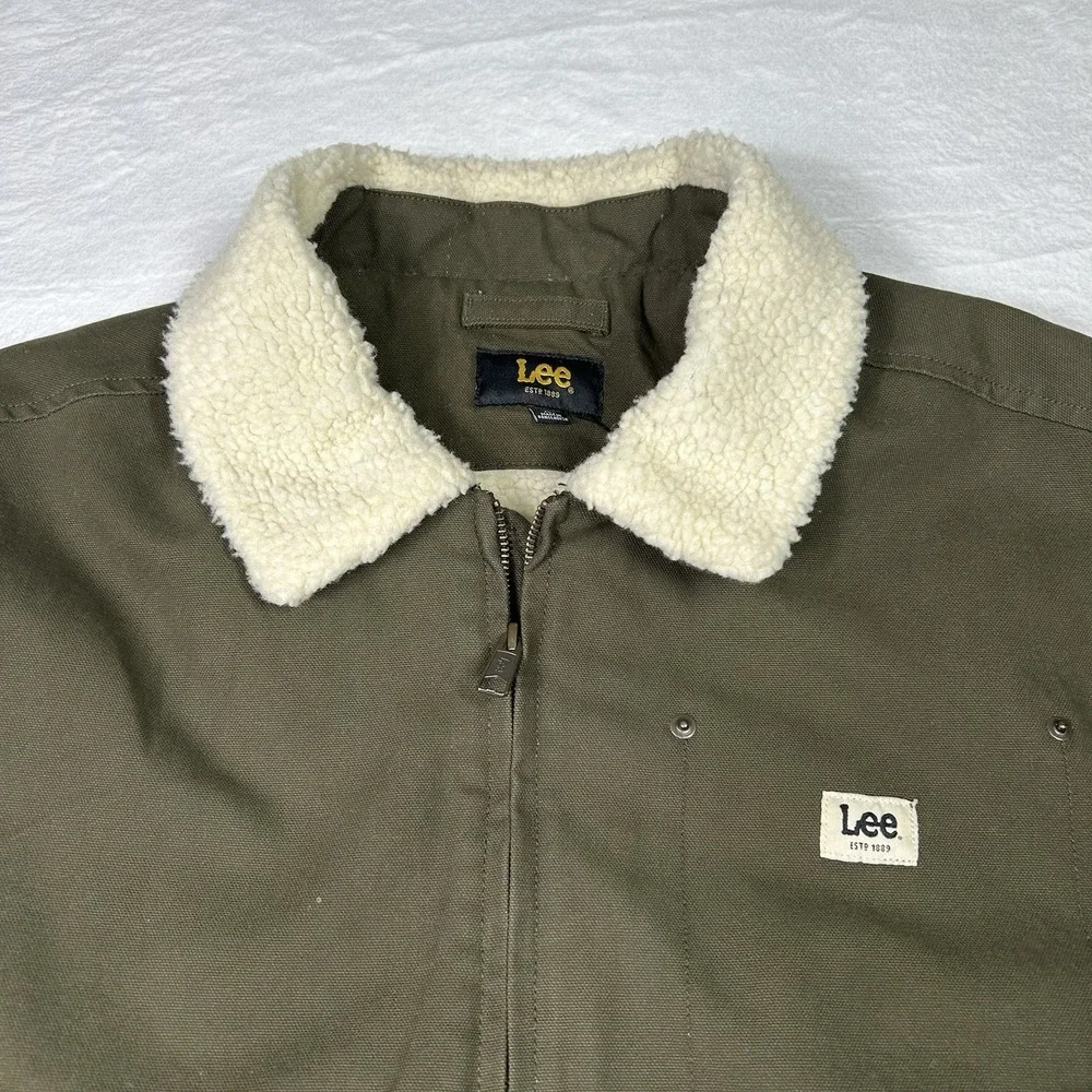 Lee Jacket Mens XL Olive Green Sherpa Chore Field‎ Canvas Full-Zip Warm Gorpcore